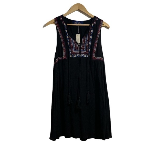 Blue Rain Francesca’s embroidered dress tassel detail small‎ NWT lined black - Picture 3 of 7